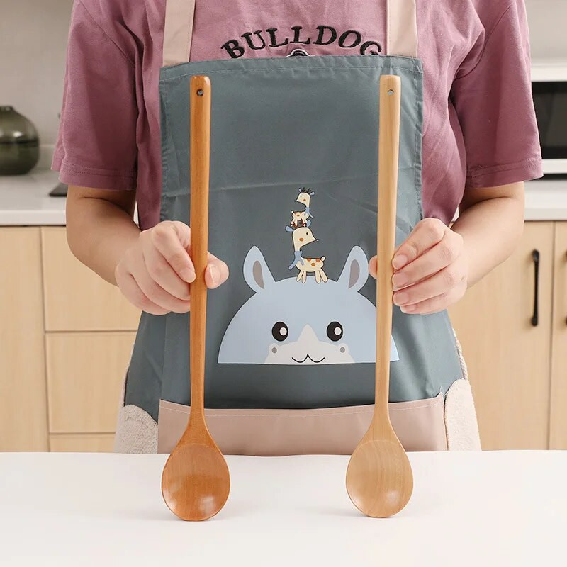 1 tk pikad Korea stiilis puidust lusikad 10,9 tolli naturaalsest puidust pika varrega ümmargused lusikad supi keetmiseks Segamine Segamine Köök Avaleht