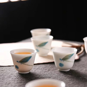 Нефритова бяла керамична водно конче, ръчно рисувана чаша за чай, домакинска светлина, луксозен комплект за чай Kung Fu, керамична чаша за гости, китайска чаша