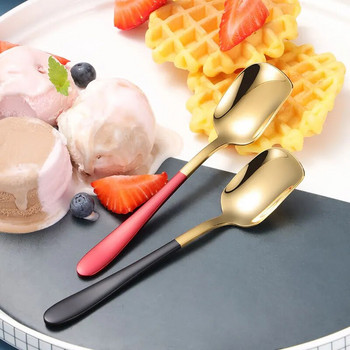 5-цветна лъжица с квадратна глава от неръждаема стомана Десертна лъжица за сладолед Златна малка чаена лъжичка Прибори за хранене Кухненски аксесоари за напитки