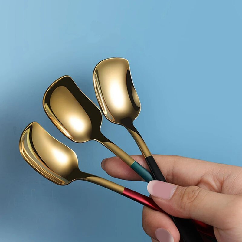 5-värviline nelinurkne peaga lusikas roostevabast terasest magustoidu jäätiselusikas kuldne väike teelusikatäis lauanõud köögi-joogitarvikud