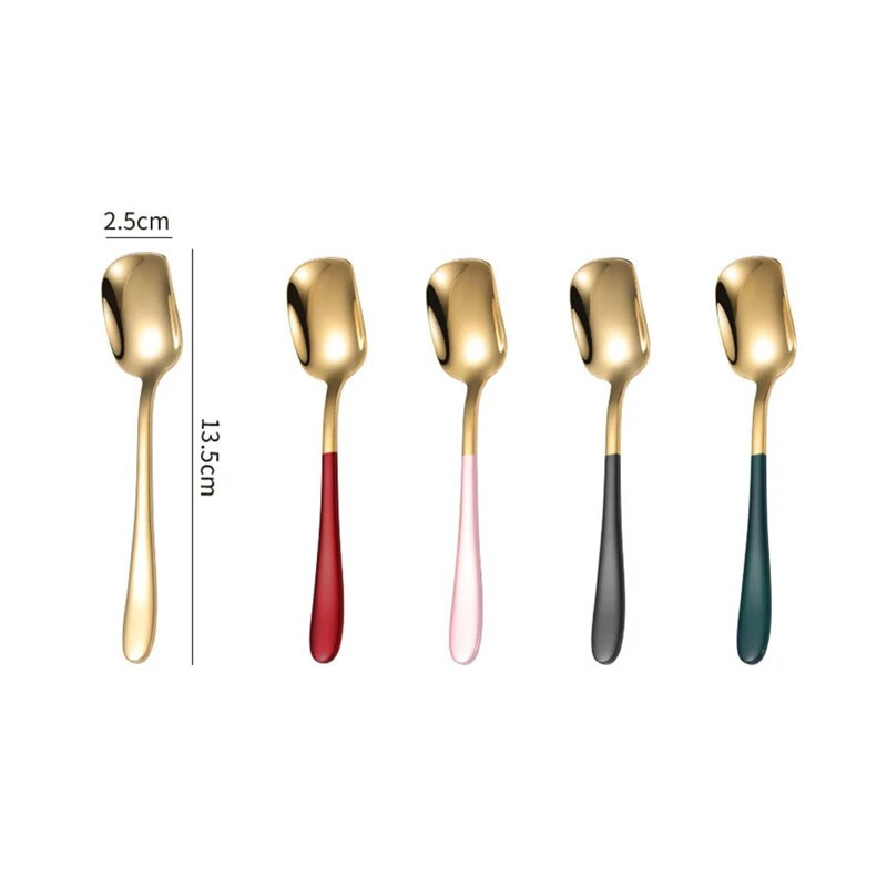 5-värviline nelinurkne peaga lusikas roostevabast terasest magustoidu jäätiselusikas kuldne väike teelusikatäis lauanõud köögi-joogitarvikud