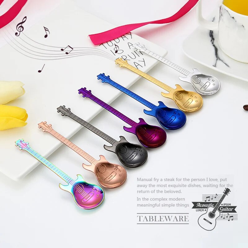 4 KOM Gitara Žličice za kavu Glazbene žličice od nehrđajućeg čelika 304 Žlice za miješanje Žlica za šećer Kvalitetno posuđe Poklon za zabavu