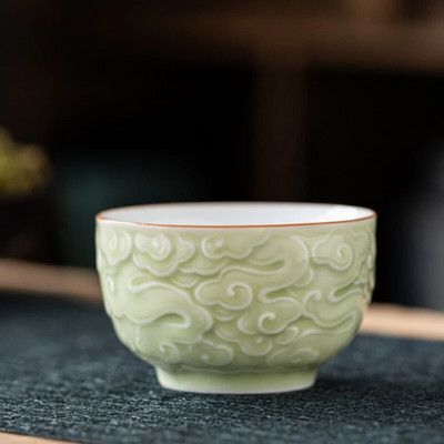 Ceașă de ceai din ceramică, 90 ml, gravură de tip boutique, artă nor, ceașcă mare, o singură ceai, ceai de uz casnic, ceai Kung Fu, cadou personal