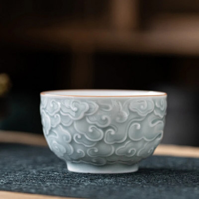 Ceașă de ceai din ceramică, 90 ml, gravură de tip boutique, artă nor, ceașcă mare, o singură ceai, ceai de uz casnic, ceai Kung Fu, cadou personal