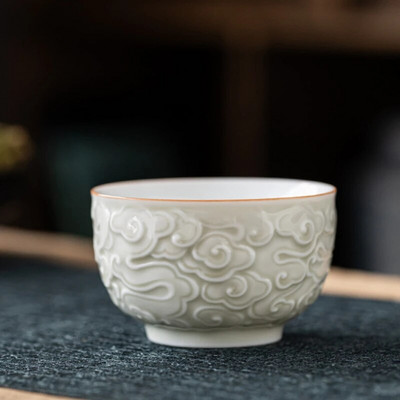 Ceașă de ceai din ceramică, 90 ml, gravură de tip boutique, artă nor, ceașcă mare, o singură ceai, ceai de uz casnic, ceai Kung Fu, cadou personal