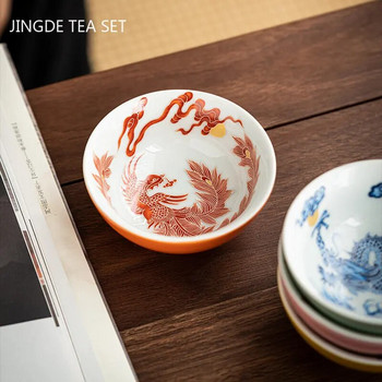 100 мл ръчно рисувана чаша за чай с дракон и феникс, керамична купа за чай, преносима основна чаша, домашни лични аксесоари за чаша за чай
