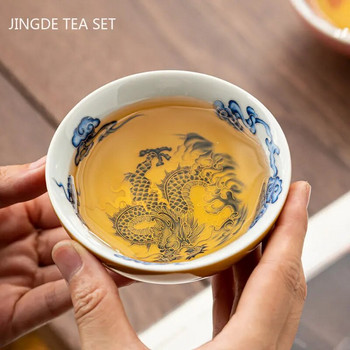 100 мл ръчно рисувана чаша за чай с дракон и феникс, керамична купа за чай, преносима основна чаша, домашни лични аксесоари за чаша за чай