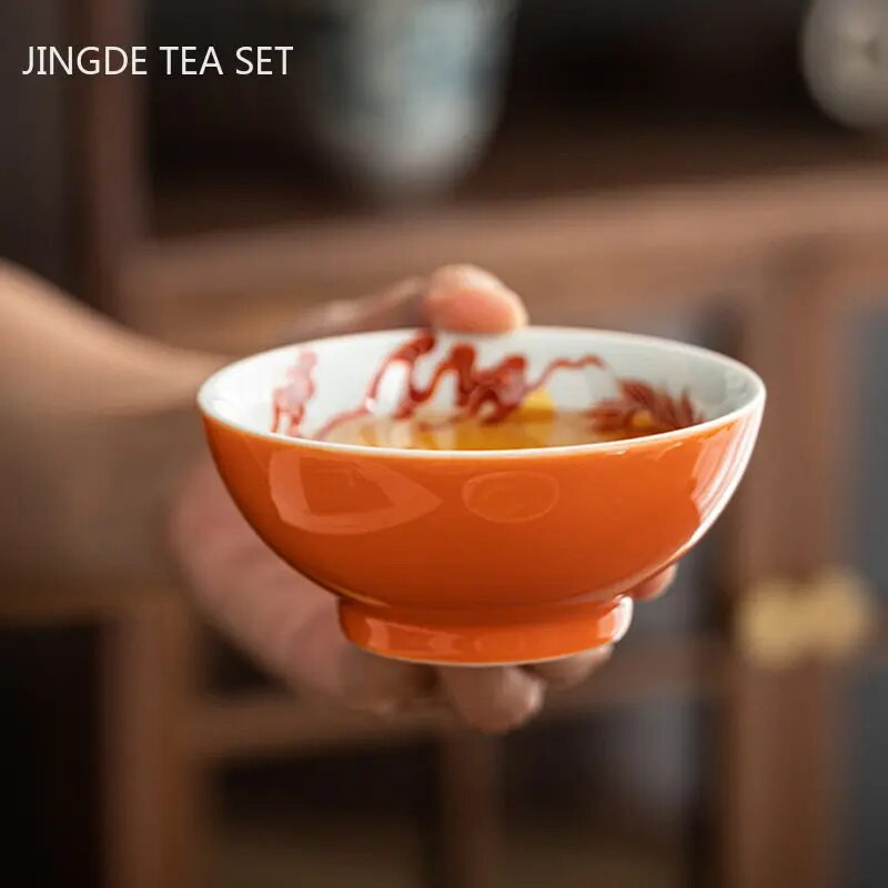 100 ml rankomis dažytas drakono ir fenikso rašto arbatos puodelis Keraminis arbatos dubuo nešiojamasis pagrindinis puodelis Namų asmeniniai arbatos puodelio priedai