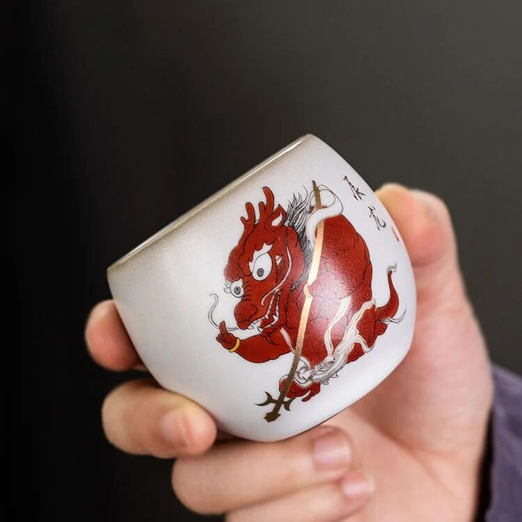 120 ml Naujas Ru porcelianinis arbatos puodelis Zodiac Tiger arbatos puodelis Master Cup Baltas porcelianinis arbatos rinkinys Buitinis Boutique arbatos dubuo, gėrimų puodelis