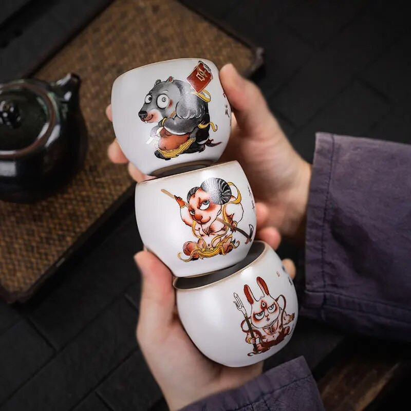 120 ml Naujas Ru porcelianinis arbatos puodelis Zodiac Tiger arbatos puodelis Master Cup Baltas porcelianinis arbatos rinkinys Buitinis Boutique arbatos dubuo, gėrimų puodelis