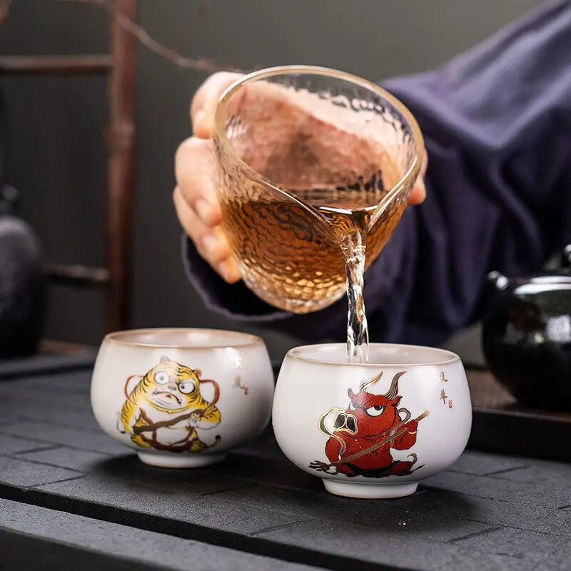 120 ml Naujas Ru porcelianinis arbatos puodelis Zodiac Tiger arbatos puodelis Master Cup Baltas porcelianinis arbatos rinkinys Buitinis Boutique arbatos dubuo, gėrimų puodelis