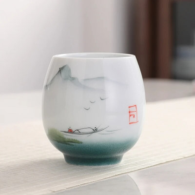 Ceașcă de ceai pictată manual din ceramică personalizată Accesorii pentru set de ceai pentru casă Master Cup Pictura peisajului chinezesc ceașcă de ceai bol de ceai