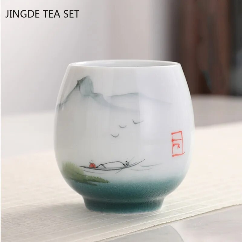 Ceașcă de ceai pictată manual din ceramică personalizată Accesorii pentru set de ceai pentru casă Master Cup Pictura peisajului chinezesc ceașcă de ceai bol de ceai