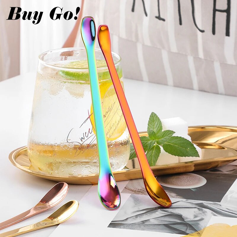 1 vnt 304 nerūdijančio plieno daugiafunkcis šaukštas 8 spalvų kavos maišymo šaukštas Gražus dvigalvis medicinos šaukštas stalo reikmenys