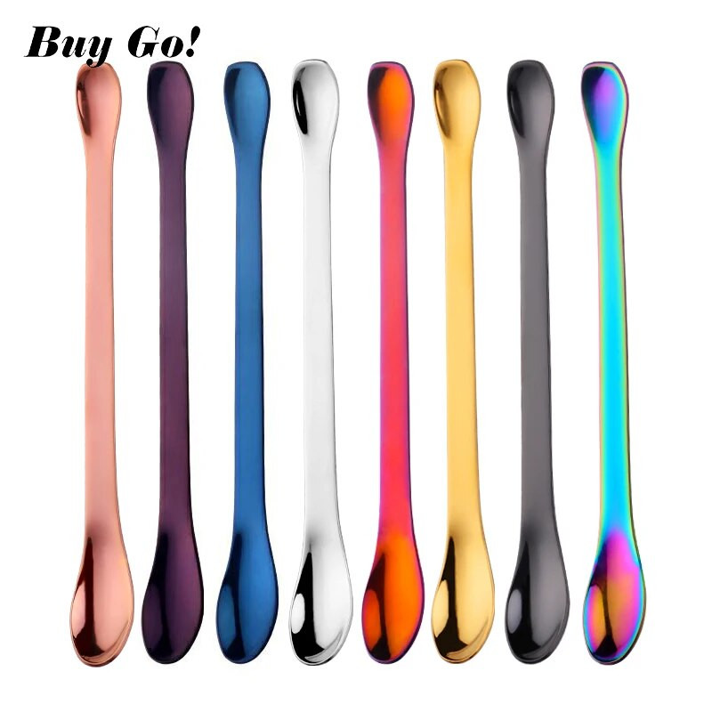 1 vnt 304 nerūdijančio plieno daugiafunkcis šaukštas 8 spalvų kavos maišymo šaukštas Gražus dvigalvis medicinos šaukštas stalo reikmenys