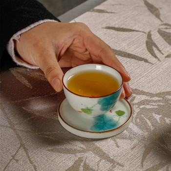 1 бр. Китайска керамична чаша за чай Майсторска ръчно изработена купа за чай Ръчно рисувана порцеланова чаша за чай с риба лотос Домакински комплект за чай Пътна чаша 50 ml