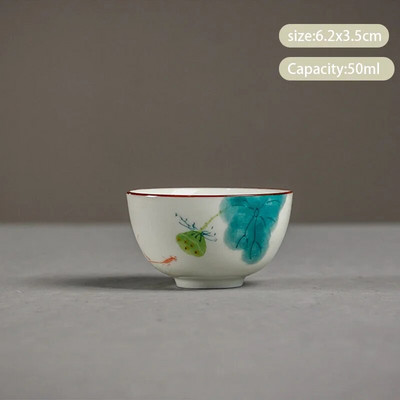 1 tk Hiina keraamiline teetass Master Käsitsi valmistatud teekauss Käsitsi maalitud Lotus Fish portselanist teetass Majapidamiste teekomplekt reisitass 50 ml