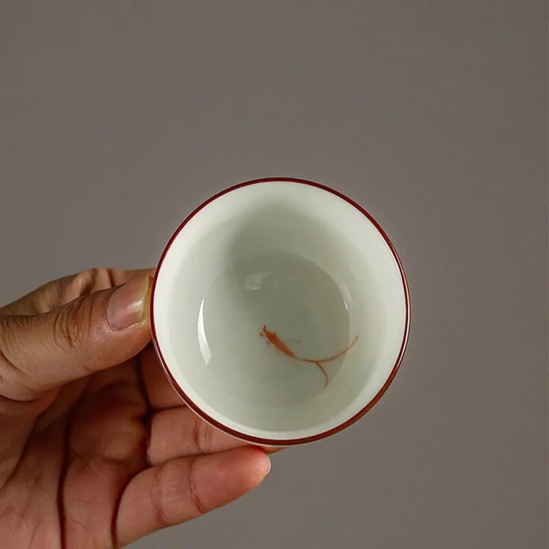 1 tk Hiina keraamiline teetass Master Käsitsi valmistatud teekauss Käsitsi maalitud Lotus Fish portselanist teetass Majapidamiste teekomplekt reisitass 50 ml