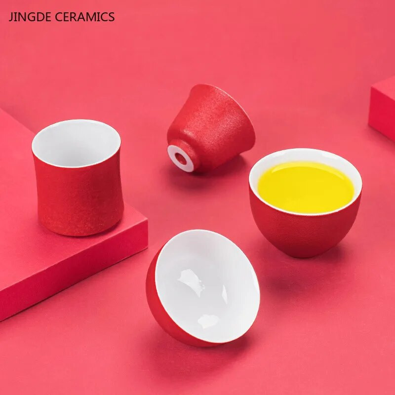 1 tk punane keraamiline teetass Hiina pulmatee komplekt, ühe tassiga Kvaliteetne kaasaskantav Master Cup Kodune jooginõud portselanist teetass
