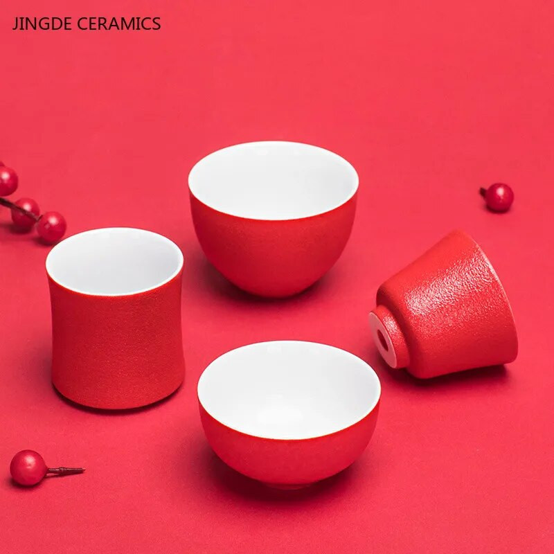 1 tk punane keraamiline teetass Hiina pulmatee komplekt, ühe tassiga Kvaliteetne kaasaskantav Master Cup Kodune jooginõud portselanist teetass