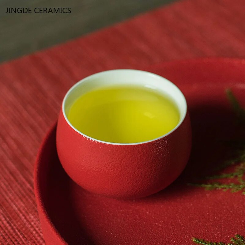 1 tk punane keraamiline teetass Hiina pulmatee komplekt, ühe tassiga Kvaliteetne kaasaskantav Master Cup Kodune jooginõud portselanist teetass