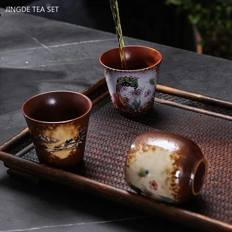 110/120 ml Vintage peen keraamilised teetassid Käsitsi maalitud portselanist meistertass Traditsiooniline kohandatud teetass Hiina tee tarvikud