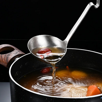 Από ανοξείδωτο ατσάλι ζεστή κατσαρόλα σούπα Κουτάλι Κουζίνα Ramen Κουτάλες της σούπας Κουτάλες της σούπας Μακριά Λαβή Σούπα κουάκερ με γάντζο