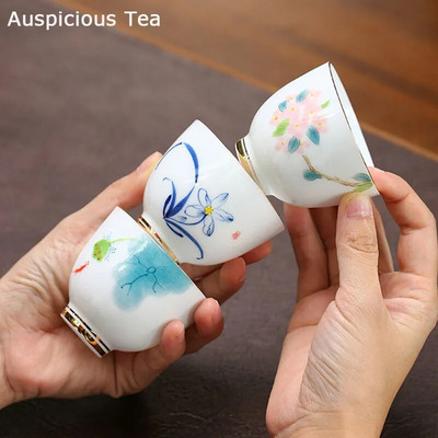 Ķīniešu keramikas tējas krūze ar rokām apgleznota ziedu raksta dizaina tējas bļoda meditācijas tējas krūze mājsaimniecības porcelāna tējas komplekta piederumi