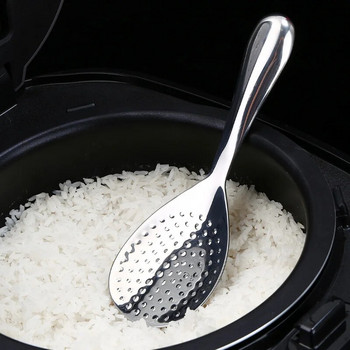 Незалепваща лъжица за ориз от неръждаема стомана, устойчива на висока температура, удебелена лопата за ориз, увеличена обществена лъжица, кухненски прибори