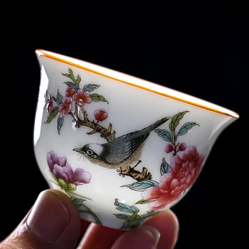 1 ΤΜ Χειροποίητα Ζωγραφισμένα Λουλούδια Tea Bowl Palace Κεραμικό φλιτζάνι τσαγιού Χειροποίητη γραβάτα για φλιτζάνι τσαγιού Guanyin Pu\'er Home λευκό Σετ τσαγιού πορσελάνης 60ml