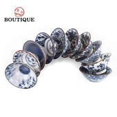 1 tk käsitsi maalitud koonustass Käsitsi valmistatud sinisest ja valgest portselanist teetassiga reisikeraamiline teekauss, kestendusevastane meditatsioonitassi teekomplekt