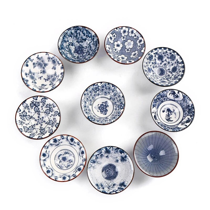 1 tk käsitsi maalitud koonustass Käsitsi valmistatud sinisest ja valgest portselanist teetassiga reisikeraamiline teekauss, kestendusevastane meditatsioonitassi teekomplekt