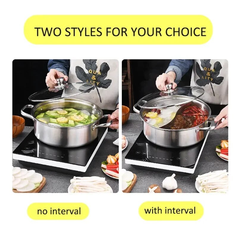 Vreli lonac s poklopcem 304 deblje posude za kuhanje od nehrđajućeg čelika za kuhinju Indukcijsko kuhalo sa staklenim poklopcem Kinesko posuđe za fondue