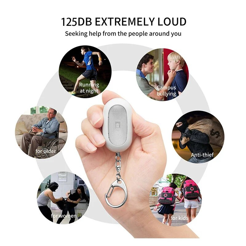 Moterų savigynos įtaisas, 130 dB naktinio bėgimo avarinis signalas, nešiojamasis asmeninis lauko LED įspėjamasis signalas