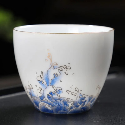 70 ml „Auspicious Wave Guanhai Ceramics“ arbatos puodelio kontūrai, balto porceliano spalvos, buitinis „Kung Fu“ arbatos rinkinys arbatos ceremonijos gėrimams