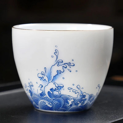 70 ml „Auspicious Wave Guanhai Ceramics“ arbatos puodelio kontūrai, balto porceliano spalvos, buitinis „Kung Fu“ arbatos rinkinys arbatos ceremonijos gėrimams