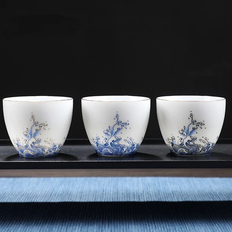 70 ml „Auspicious Wave Guanhai Ceramics“ arbatos puodelio kontūrai, balto porceliano spalvos, buitinis „Kung Fu“ arbatos rinkinys arbatos ceremonijos gėrimams