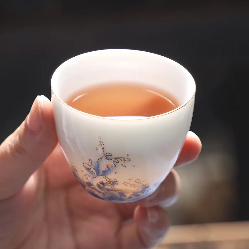 70 ml „Auspicious Wave Guanhai Ceramics“ arbatos puodelio kontūrai, balto porceliano spalvos, buitinis „Kung Fu“ arbatos rinkinys arbatos ceremonijos gėrimams