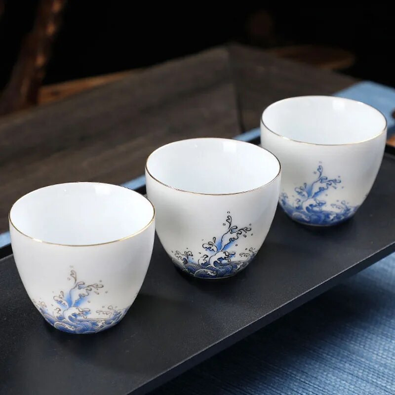 70 ml „Auspicious Wave Guanhai Ceramics“ arbatos puodelio kontūrai, balto porceliano spalvos, buitinis „Kung Fu“ arbatos rinkinys arbatos ceremonijos gėrimams