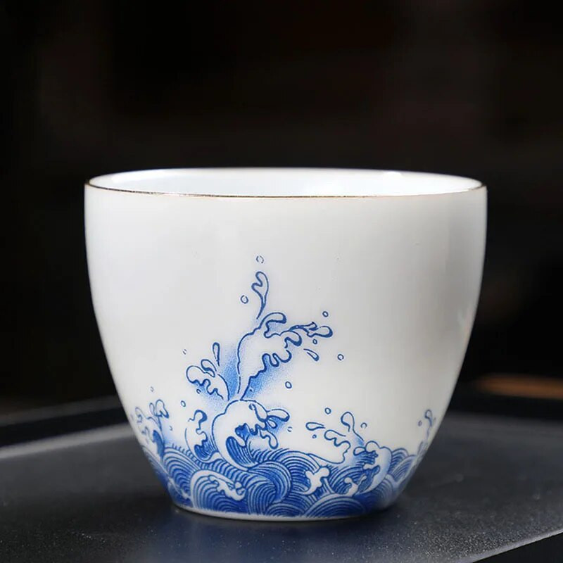 70 ml „Auspicious Wave Guanhai Ceramics“ arbatos puodelio kontūrai, balto porceliano spalvos, buitinis „Kung Fu“ arbatos rinkinys arbatos ceremonijos gėrimams