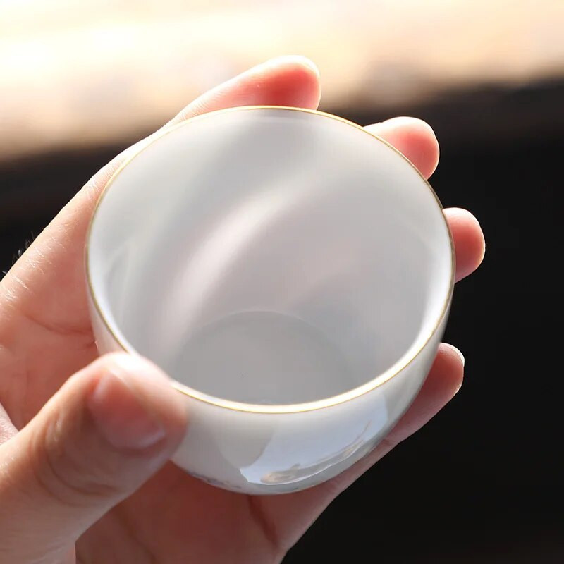 70 ml „Auspicious Wave Guanhai Ceramics“ arbatos puodelio kontūrai, balto porceliano spalvos, buitinis „Kung Fu“ arbatos rinkinys arbatos ceremonijos gėrimams