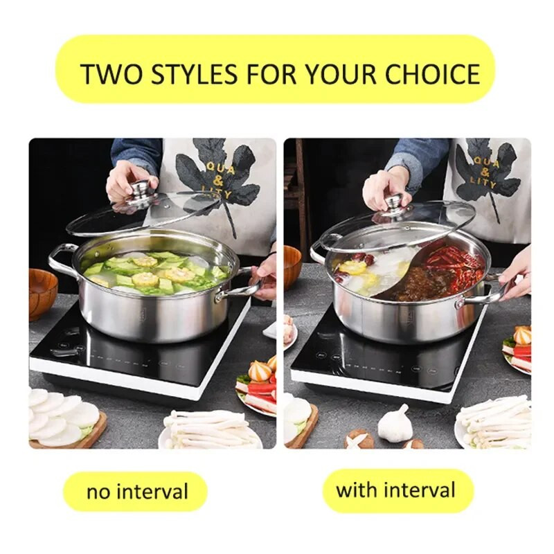 Karstais katls ar vāku 304 Nerūsējošā tērauda biezas gatavošanas katli virtuves indukcijas plītim ar stikla vāku Ķīniešu fondī trauki