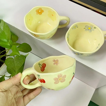 Керамични чаши Чаши за кафе Ръчно прищипани неправилни цветя Мляко Чаша за чай Ins Корейски стил Овесена каша Чаша за закуска Съдове за напитки