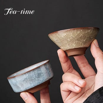 Boutique Longquan Black Ice Celadon Master Cup Handmade Ice Cracked Ceramic Bowl Teaset Chazhan Large Tea Sake Cup Drinkware