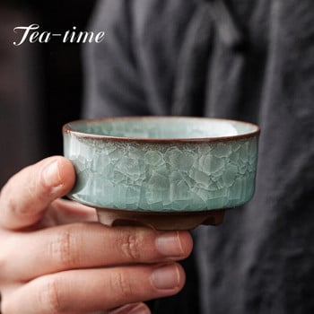 Boutique Longquan Black Ice Celadon Master Cup Ръчно изработена напукана с лед керамична купа за чай Teaset Chazhan Голяма чаша за саке чай Чаша за пиене