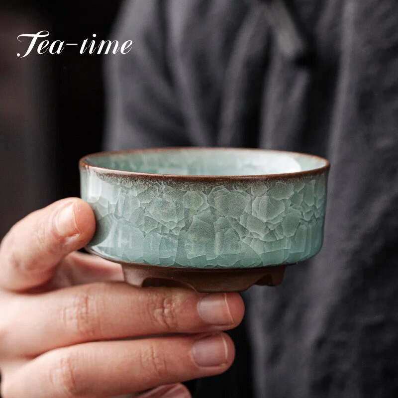 Boutique Longquan Black Ice Celadon Master Cup Handmade Ice Cracked Ceramic Teaset Teaset Chazhan Ceaș mare Sake pentru ceai