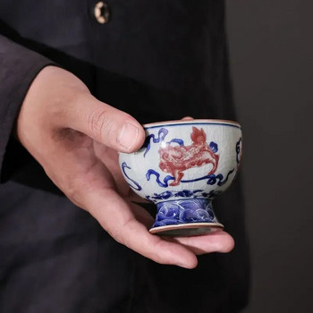 Vintage Παλιά Πήλινο Φλιτζάνι Τσαγιού, Μπλε και Λευκή Πορσελάνη από σπασμένο φλιτζάνι τσαγιού, Κινέζικο Kung Fu Teaware, Κεραμικό φλιτζάνι κρασιού Samll 110ml