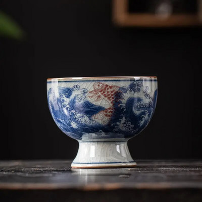 Vintage šalica za čaj od stare glinene keramike, napuknuta šalica za čaj od plavo-bijelog porculana, kinesko kung fu posuđe za čaj, Samll keramička šalica za vino 110 ml