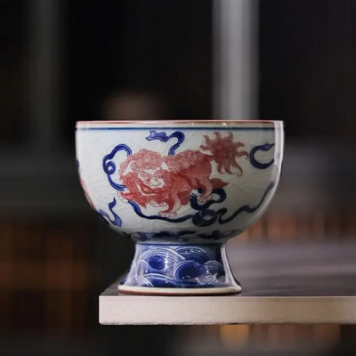 Vintage šalica za čaj od stare glinene keramike, napuknuta šalica za čaj od plavo-bijelog porculana, kinesko kung fu posuđe za čaj, Samll keramička šalica za vino 110 ml