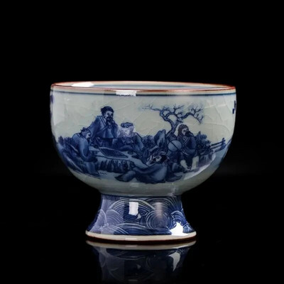 Vintage šalica za čaj od stare glinene keramike, napuknuta šalica za čaj od plavo-bijelog porculana, kinesko kung fu posuđe za čaj, Samll keramička šalica za vino 110 ml